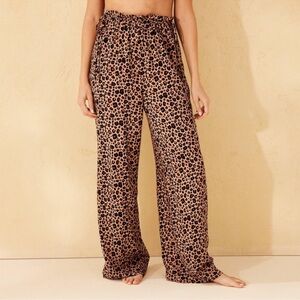 Leopard Print Wide-Leg Women’s Swim Cover-Up Pants - Tan/Black